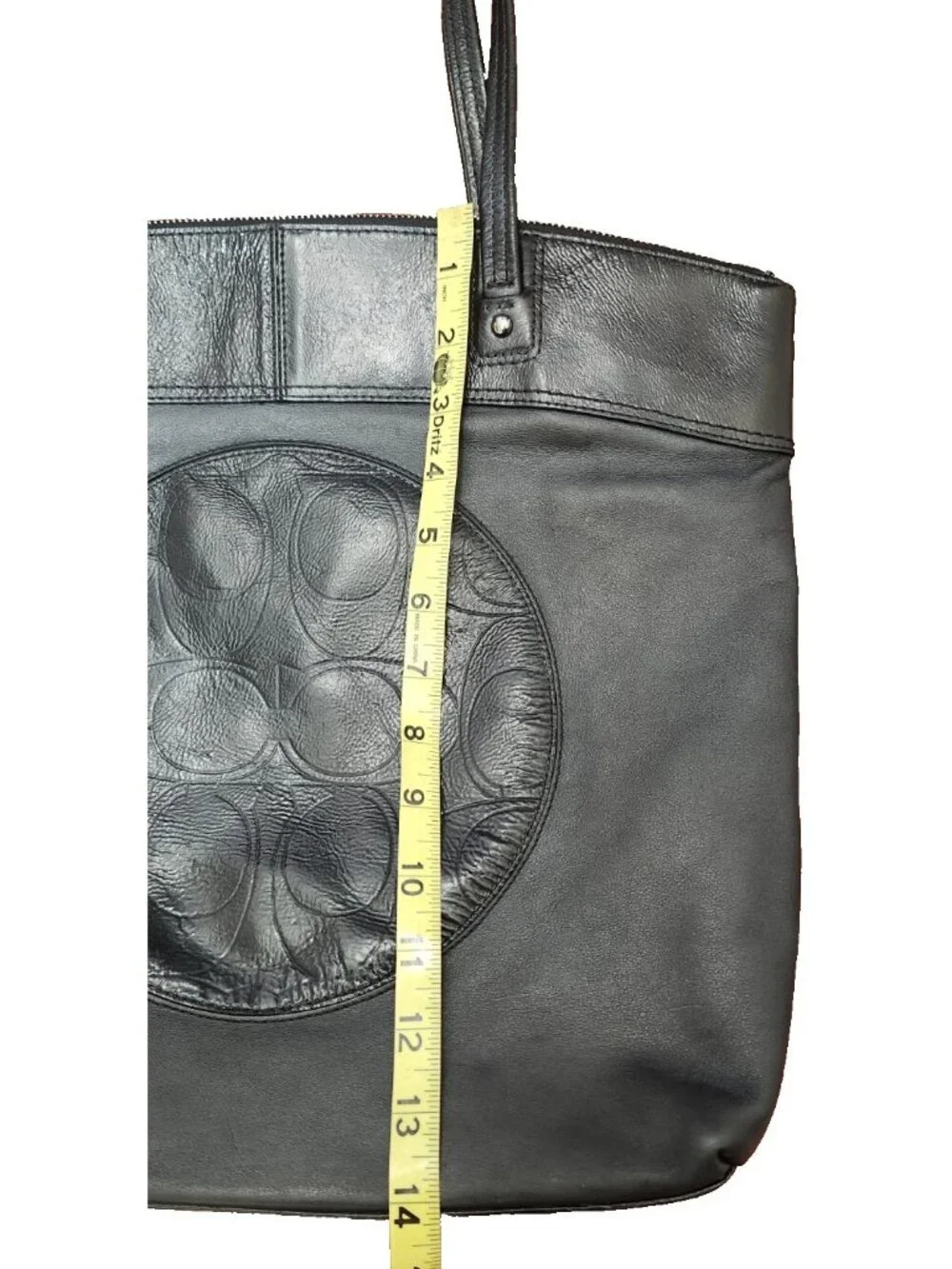 Coach Black Leather Tote Bag Large Signature Embossed Shoulder Bag Zip Top Class - Picture 10 of 13